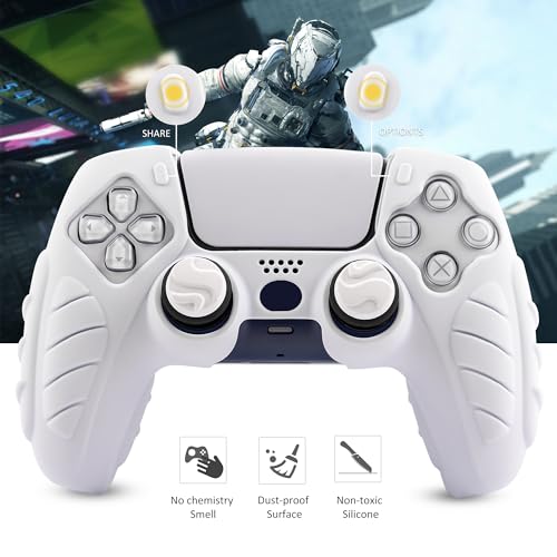 Ergonomic Soft Grip Skin Compatible PS5 Controller Cover, Anti-Slip Silicone with 6 Thumb Grips Accessories Set for PlayStation 5 (Clear Gray) - color: White