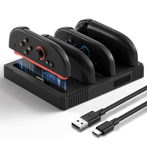Charging Dock for Nintendo Switch 2 Joy Con Controllers,4 in 1 Fast Charger Station,Magnetic and Bi-Directional Design for Switch 2 Joy Con Controllers - color: Jet Black