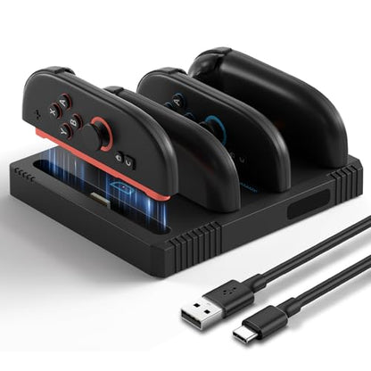 Charging Dock for Nintendo Switch 2 Joy Con Controllers,4 in 1 Fast Charger Station,Magnetic and Bi-Directional Design for Switch 2 Joy Con Controllers - color: Jet Black