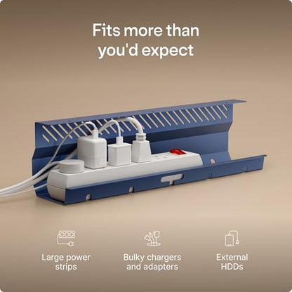 Desktronic Cable Duct Desk Blue Set of 2 - Stainless Steel Cable Management Desk Cable Duct with 5 Cable Cut-Outs - Easy to Install Cable Organiser - Cable Holder - color: Blue