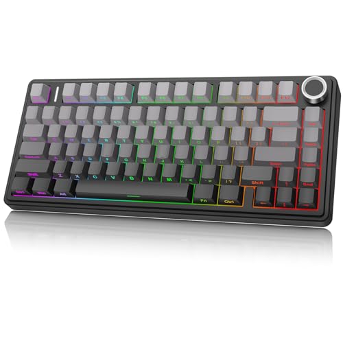 Aula F75 Wireless Mechanical Keyboard, 75% Gasket Mount Hot Swappable Gaming Keyboard with Knob, Creamy Sound Pre-lubed Linear Switches, Tri-Mode BT/2.4G/USB-C RGB PBT Keycaps for PC Mac - color: Gradient Black