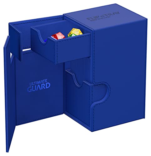 Ultimate Guard Flip'n'Tray 80+, Deck Case for 80 Double-Sleeved TCG Cards + Dice Tray, Blue, Independent Magnetic Closure & Microfiber Inner Lining - color: Blue, size: 80+
