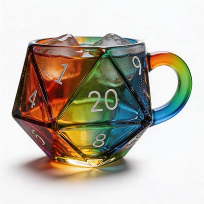 D20 Dice Glass Mug – Hand-Painted 3D Fantasy RPG Tankard, Collectible Clear Drinkware, Unique Gift for DND Players & Tabletop Gamers - color: D20 Dice Glass Mug