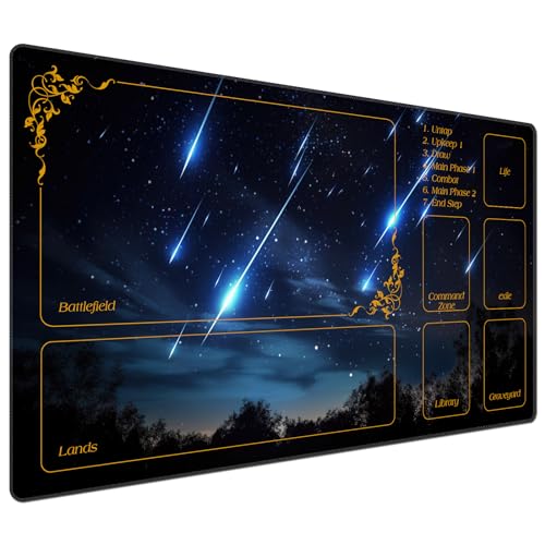 DEGDFSGR for MTG Playmat with Zones 24 x 14 inches for TCG Playmats Non-Slip Rubber Base Commander Play Mat for Card Play mat Iorcana Trading Card Game, Blue Sky Meteor Streaks - color: Blue Sky Meteor Streaks, size: 24" x 14"