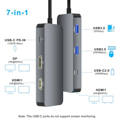 Docking Station Dual Monitor for Dell/HP/Mac, 7 in 1 Laptop Docking Station 3 Monitors with 2 HDMI 4K@60Hz/Displayport/3 USB/100W PD, Dual Monitor Adapter, Dual HDMI Adapter for 2 Monitors, USB C Hub - style: 7 IN 1 4K@60hz