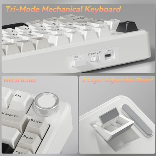 SOLAKAKA A75 75% Wireless Mechanical Keyboard, Hot Swappable Gaming Keyboard with Multifunction Knob & RGB, Gasket Mounted Creamy Keyboard, PBT Keycaps, Compact Layout for Win/Mac/PC - color: Whtie&Black&Grey
