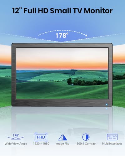 Eyoyo CCTV Monitor 12 Inch Small Computer Monitors 1920x1080P Mini LED Display with HDMI VGA AV BNC USB Ports IPS Screen Security Monitor Built in Speaker for Home Office - style: 12 inch 1920x1080
