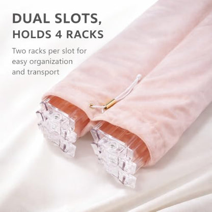 FUYIHGL® Mahjong Rack with Pusher Storage Bag: 2 Compartments Fits 4 American Mah Jongg Racks Pushers - Pink Soft Velvet Sleeve with Drawstring - Travel Mah Jongg Accessories and Gifts - color: Pink | 1pcs