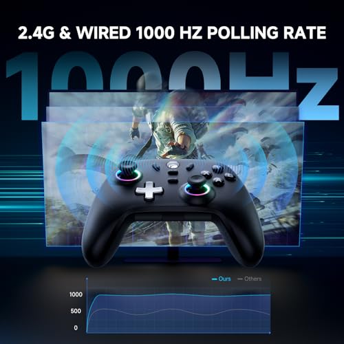 ECHTPower PC Gaming Controller–Wireless for PC with Hall-Effect Joysticks, 1000Hz Polling Rate, No Drift, Turbo & Vibration, Compatible with Windows/Switch/iOS/Android/Steam –Place & Charge Dock - color: Black2