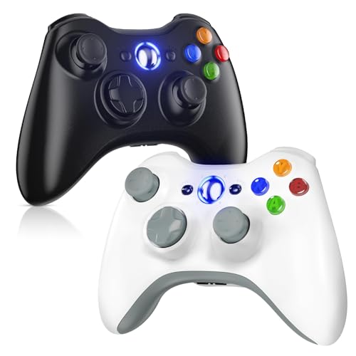 Gamrombo 2 Pack Replacement for Xbox 360 Controller, Wireless Controllers Gamepad Upgraded Joystick Compatible with 360 & Slim, Windows 11/10/8/7 PC Controller（White+Black） - color: White+Black