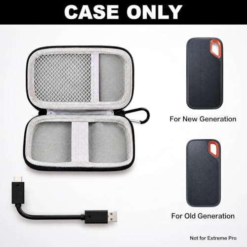Hard Case Compatible with SanDisk 500GB/ 1TB/ 2TB/ 4TB Extreme Portable SSD - Up to 1050MB/s - USB-C, USB 3.2 Gen 2 - External for Solid State Drive. Carrying Travel Holder for USB Cables (Box Only) | Protective Storage Bag Fits for SanDisk 500GB/ 1TB/ 2T