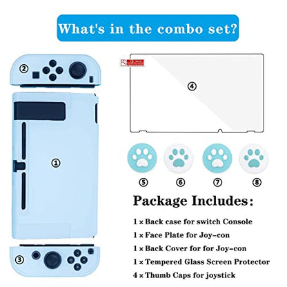 OLDZHU Blue Dockable Protective Case Cover Compatible with Nintendo Switch Joy-Con Controllers,with Glass Screen Protector and 4 Thumb Grips,Shock-Absorption and Anti-Scratch - color: Blue