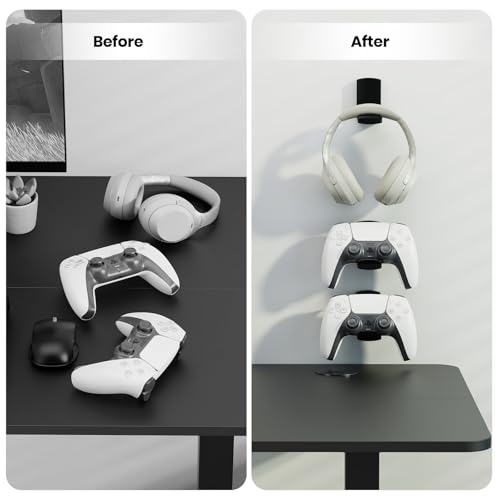 Sticky Headphone Stand Controller Holder - EURPMASK Upgraded Adhesive Gaming Headset Hook, Headphone Holder for Desk with Soft Rubber Pads, Universal PC Gaming Accessory Controller Headset Stand,Black - color: Black