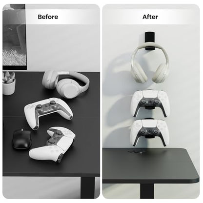 Sticky Headphone Stand Controller Holder - EURPMASK Upgraded Adhesive Gaming Headset Hook, Headphone Holder for Desk with Soft Rubber Pads, Universal PC Gaming Accessory Controller Headset Stand,Black - color: Black