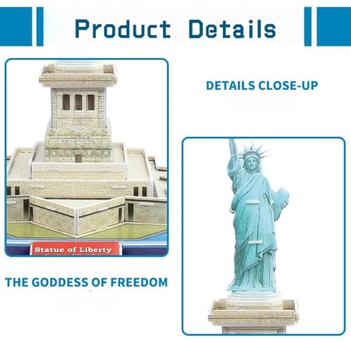 Architecture World Famous of 3D Puzzle.Build Your Own Collection of 17 Global Landmarks (Notre Dame, Colosseum) - Educational DIY Model Kit for Kids & Adults. (Statue of Liberty) - color: Statue of Liberty