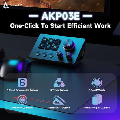 AJAZZ Macro Keypad Stream Controller Deck Gaming Streaming Shortcut Keyboard, 6 Programmable Keys Customizable Visual AI Pad USB Soundboard for YouTube, Desk Office Setup, Laptop, PC, Mac [Macintosh] - color: AKP03 Black
