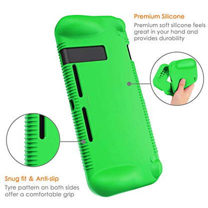 FINTIE Silicone Case Compatible with Nintendo Switch - Soft [Anti-Slip] [Shock Proof] Protective Cover with Ergonomic Grip Design, Drop Protection Grip Case (Green) - color: Green