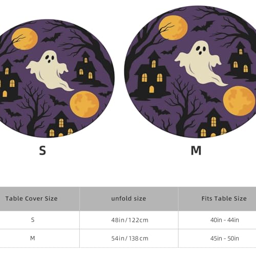 Famame Ghost Castle Purple Halloween Round Fitted Tablecloth with Elastic Protector Table Kitchen Dinner Waterproof Oil-Proof Table Covers Fits 40"-44", Small - color: Ghost Castle Purple Halloween, size: Small (40"-44")