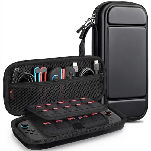 FINTIE Carrying Case for Nintendo Switch 2 (2025), Shockproof Hard Shell Switch 2 Case, Protective Cover Travel Bag with 19 Game Card & 2 Micro SD Card Slots & Inner Pocket, Black - color: Black