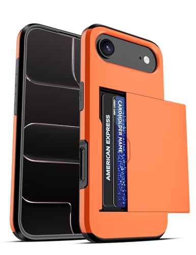 Jiunai for iPhone Air Case Wallet Card Holder Slide Door Portecitve, Orange | Slide Door Pocket Holds 2 Cards, Credit Access Card IDs License, Dual Layer Protection, Men Women Teen, Commute Work School - color: Orange, size: for iPhone Air 6.5''