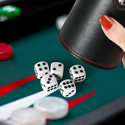 GWHOLE Leather Dice Cup Set with Storage Compartment Felt Lining Shaker with 5 Dot Dices for Farkle Yahtzee Games Playing Birthday Gift, Green - color: Green