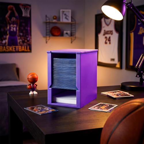 Toploader Dispenser & Penny Sleeve Holder - Dual Compartment Holds 250 Penny Sleeves & up to 50 Top Loaders, Stackable Card Storage Box with Dustproof Lid (Purple) - color: Purple