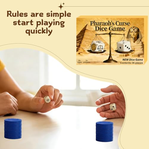 Pharaoh's Curse Dice Game, Egyptian Themed | 2+ Players, 36 Pieces, Board Game