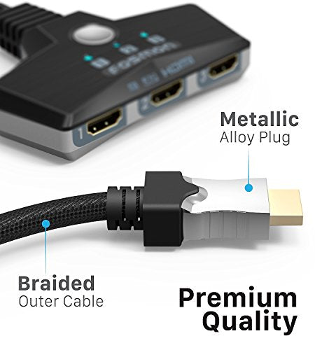 Fosmon 4K HDMI Switch 3 in 1 out 4K@60Hz, 3-Port HDMI Switcher HD 1080P 60Hz HDCP 2.2, HDMI Splitter Hub Compatible with HDTV, PS5/4, Xbox, Fire Stick - size: 4k@60Hz