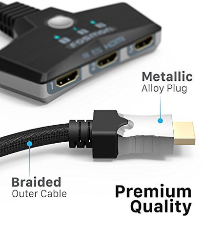 Fosmon 4K HDMI Switch 3 in 1 out 4K@60Hz, 3-Port HDMI Switcher HD 1080P 60Hz HDCP 2.2, HDMI Splitter Hub Compatible with HDTV, PS5/4, Xbox, Fire Stick - size: 4k@60Hz