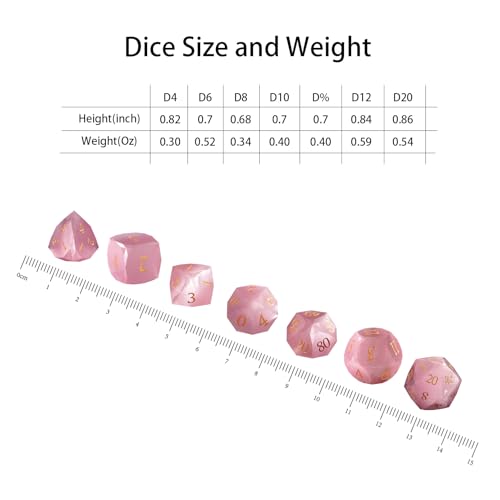 Pink Cat's Eye Dice Set, 7-Piece Handcrafted Polyhedral Dice with Gold Engraving, Ideal for D&D, RPG, MTG&Tabletop Games, Gift Box Included (Cat's Eye - Pink) - color: Cat's Eye - Pink