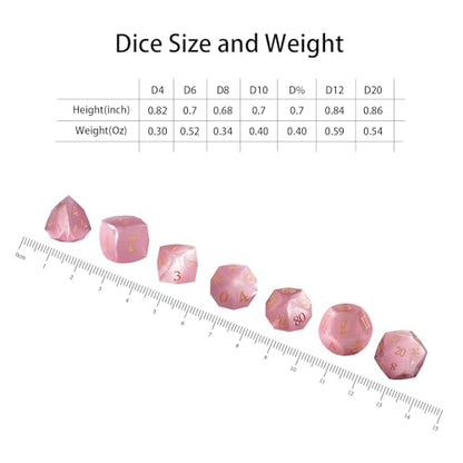 Pink Cat's Eye Dice Set, 7-Piece Handcrafted Polyhedral Dice with Gold Engraving, Ideal for D&D, RPG, MTG&Tabletop Games, Gift Box Included (Cat's Eye - Pink) - color: Cat's Eye - Pink