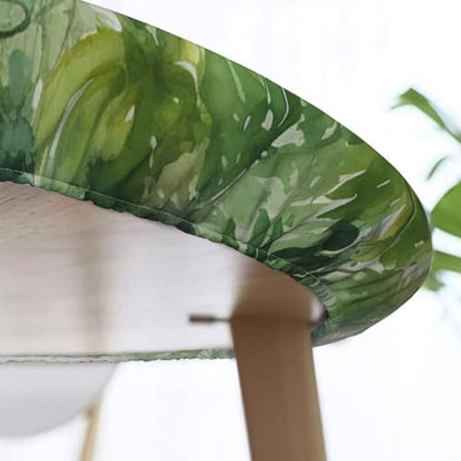 Famame Elephant Palm Leaves Jungle Round Fitted Tablecloth with Elastic Protector Table Kitchen Dinner Waterproof Oil-Proof Table Covers Fits 40"-44", Small - color: Elephant Palm Leaves Jungle, size: Small (40"-44")