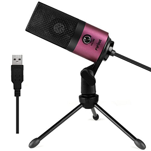 FIFINE USB Microphone, Condenser Podcast Mic with Volume Knob Control, Metal Tripod Stand, USB Cable for Recording, Online Meeting, Streaming, Video Conferencing, PC Desk Microphone-K669 Rose Red | PC Desk Microphone with Volume Knob Control, Metal Tripod
