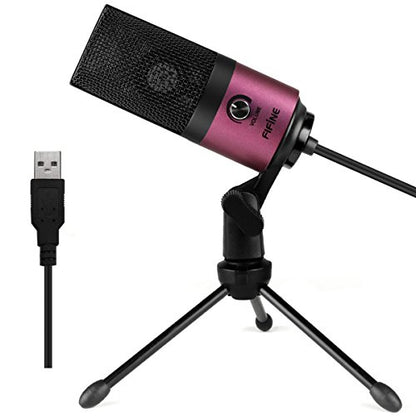 FIFINE USB Microphone, Condenser Podcast Mic with Volume Knob Control, Metal Tripod Stand, USB Cable for Recording, Online Meeting, Streaming, Video Conferencing, PC Desk Microphone-K669 Rose Red | PC Desk Microphone with Volume Knob Control, Metal Tripod