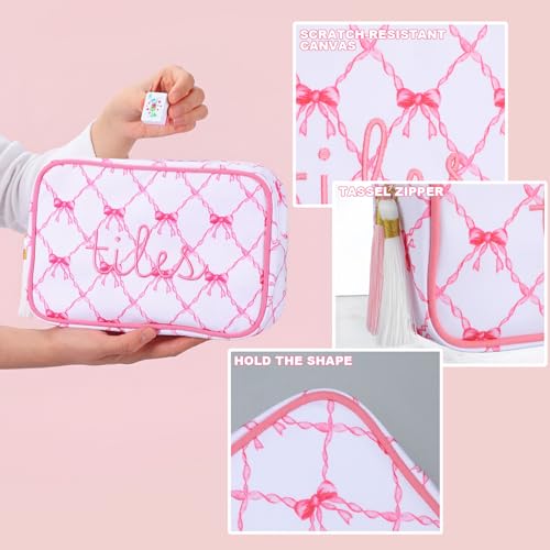 Sanwuta 1 Pcs Mahjong Tile Bag with Zipper,Pink,Bow | Embroidered Mahjong Case for 166 American Mahjong Tiles (1.2") Portable Bags for Board Game Party Gathering Travel - color: Pink, style: Bow