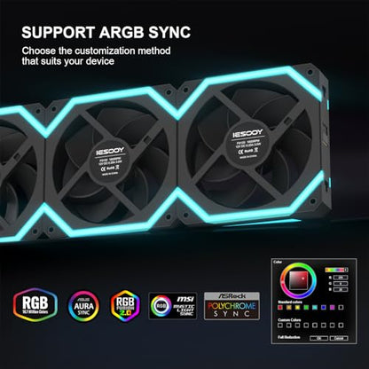 Iesooy ARGB Cooling Fan, 120mm RGB PC Case Fan, ARGB Async/Sync Mode, 1800RPM 5V 3-PIN Cable, Daisy Chain PWM RGB Fans, Modular Stackable Silent for CPU Liquid Coolers （Black, Forward, 3-Pack） - color: Black