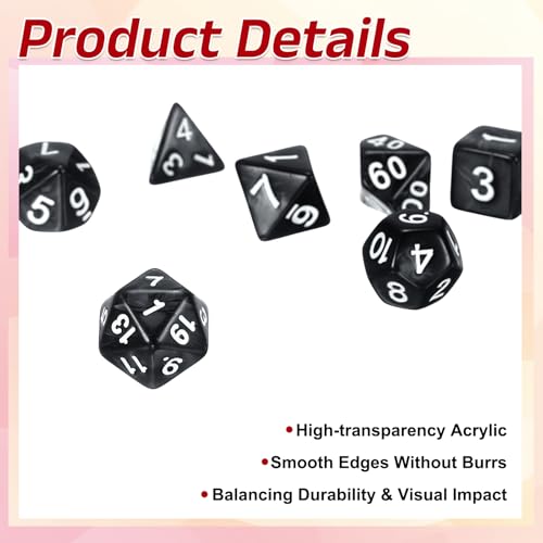 uxcell Polyhedral Dice Set, 7 Pcs Acrylic Dice for Role Playing Table Games Tabletop Gaming Accessories, Pearl Pattern Black - color: Pearl Pattern Black