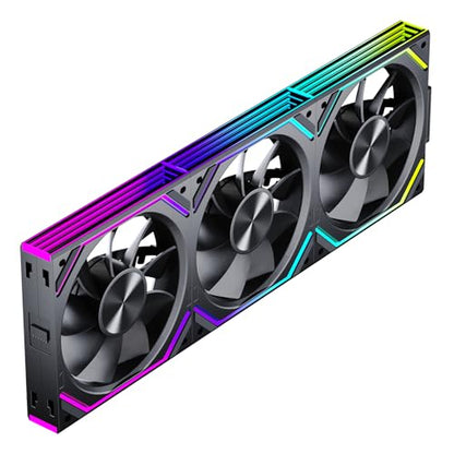 Interstellar V2 RS 120mm PC Reverse Blade Case Fan Infinity Mirror Module Daisy-Chain ARGB Fan Triple Pack Suitable Computer Cooling Fans 360mm AIO Cooler(Black-3Pack) - color: V2RS Black Reverse-3Pack