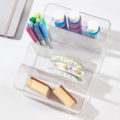 STORi 4-Compartment Clear Plastic Organizer, Rectangular Divided Makeup and Vanity Storage Bin, Use Upright for Eyeshadow Palettes, Made in USA