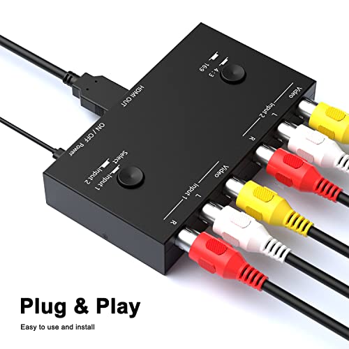 2 AV to HDMI Converter, 1080P/720P 2 Port RCA Composite CVBS AV Switch to HDMI Converter Adapter Support 4:3/16:9 Switching, for TV PC PS2 PS3 N64 NGC SNES WII VHS VCR Camera DVD-Black - color: 2AV to HDMI Converter