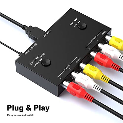 2 AV to HDMI Converter, 1080P/720P 2 Port RCA Composite CVBS AV Switch to HDMI Converter Adapter Support 4:3/16:9 Switching, for TV PC PS2 PS3 N64 NGC SNES WII VHS VCR Camera DVD-Black - color: 2AV to HDMI Converter