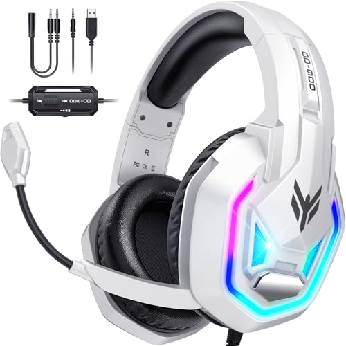 Gaming Headset for Xbox Series X|S Xbox One PS5 PS4 PC Switch Mac, Wired | 7.1 Surround Sound Over Ear Headphones, RGB Lighting, Flip Noise Canceling Mic, 50mm Drivers, Memory Foam Earcups