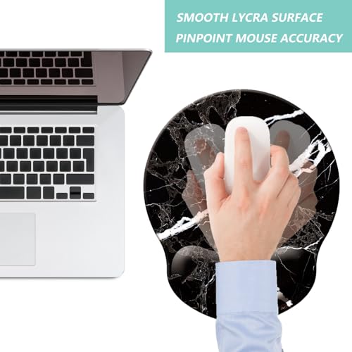 Mouse Pad with Wrist Support, Ergonomic Mouse Pad with Memory Foam Wrist Rest Cushion, Non-Slip Rubber Base Gaming Mice Pad for Home Office Computer Laptop, Black White Marble - color: Black white marble