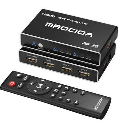 Mrocioa 8K HDMI 2.1 Switch 5 in 1 Out with Universal Remote/iOS App, HDMI Switch 4K 120Hz, Support ARC eARC, Res Adjust, HDCP2.3, HDR, ALLM/VRR, CEC, Dolby, for PS5, Xbox Series X, Applt TV, Fire TV