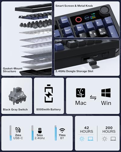 L98 Wireless Gaming Keyboard, 98 Keys Mechanical Keyboard with Smart Display and Knob, Bluetooth/2.4GHz/USB-C Hot Swappable RGB Backlit with Number Pad for PC Mac