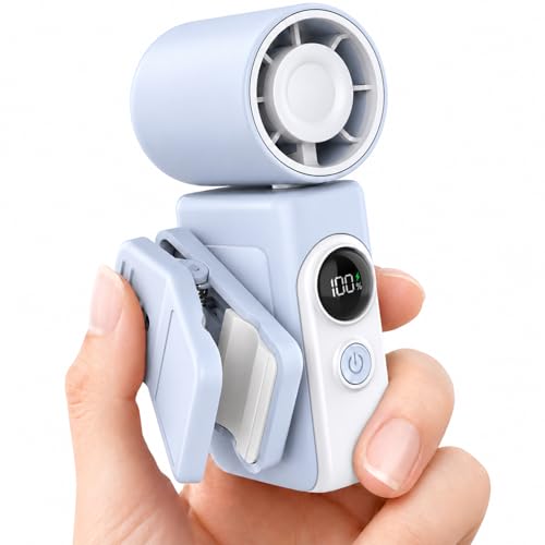 Hotsales Clip-On Portable Fan for Strollers, Handheld Turbo Fan for Travel | Small But Mighty Mini Fan, Detachable 360° Rotating Clip, LED Display, Rechargeable, Summer Outings, Gifts For Women And Men - color: Powder Blue, size: 1 Pack