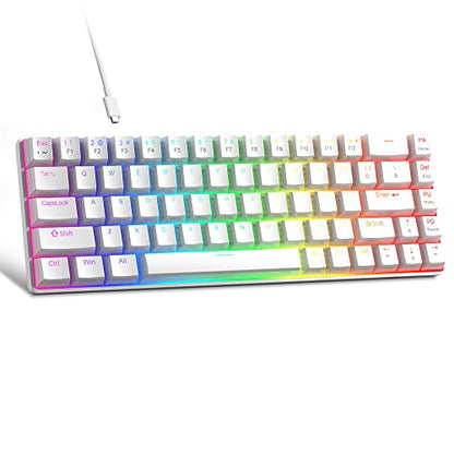 MageGee Portable 60% Mechanical Gaming Keyboard, Red Switch, PBT Pudding Keycaps RGB Backlit Compact 68 Keys Mini Wired Office Keyboard for Windows Laptop PC - White - color: Ivory White /Red Switch