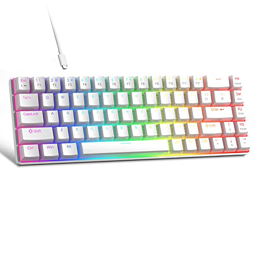 MageGee Portable 60% Mechanical Gaming Keyboard, Red Switch, PBT Pudding Keycaps RGB Backlit Compact 68 Keys Mini Wired Office Keyboard for Windows Laptop PC - White - color: Ivory White /Red Switch