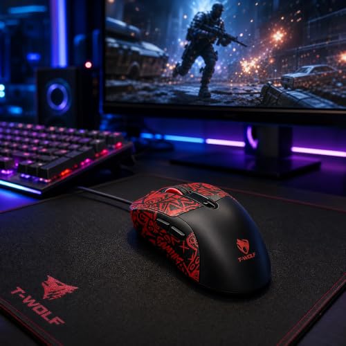 Wired Gaming Mouse, 7200 Adjustable DPI, 6 programmable Buttons, 3 Million-Click lifespan, 1.5-Meter Braided Cable, red Non-Slip Grip pad—for PC Gaming and Office use