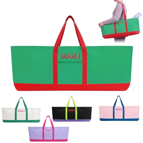 Mahjong Bag for Tiles and Racks Empty American Mahjong Tiles Carrying Tote 31.5 x 12 x 4 Inch Canvas Tile Game Accessory Gift for Pusher Rack Mat Carrying, Case Only(Red and Green) - color: Red and Green